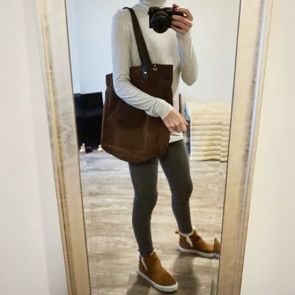 Ralph Lauren Suede Large Shoulder Tote Bag Dark Brown - Picture 4 of 4